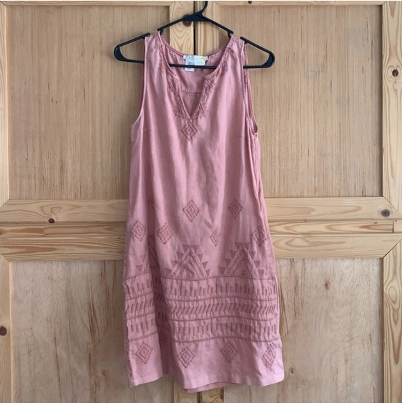 C&C Embroidered Peach Pink Linen Dress Size Small - Picture 1 of 7